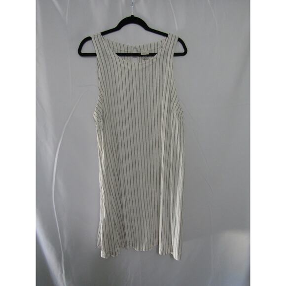 A New Day Black Striped Linen Mini Dress sz XL Shift Classic Neutral Y2K Chic - Picture 1 of 8